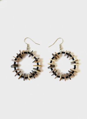 Shell Earrings (Black and Brownlip) w/ Glass Beads